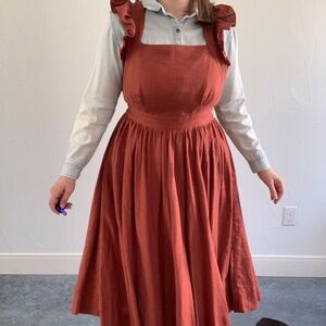 Linen Pinafore Dress Rust XL